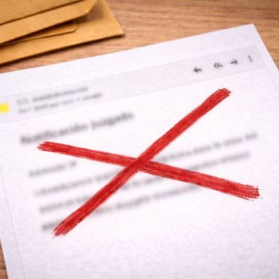 Correo electrónico tachado con una cruz roja
